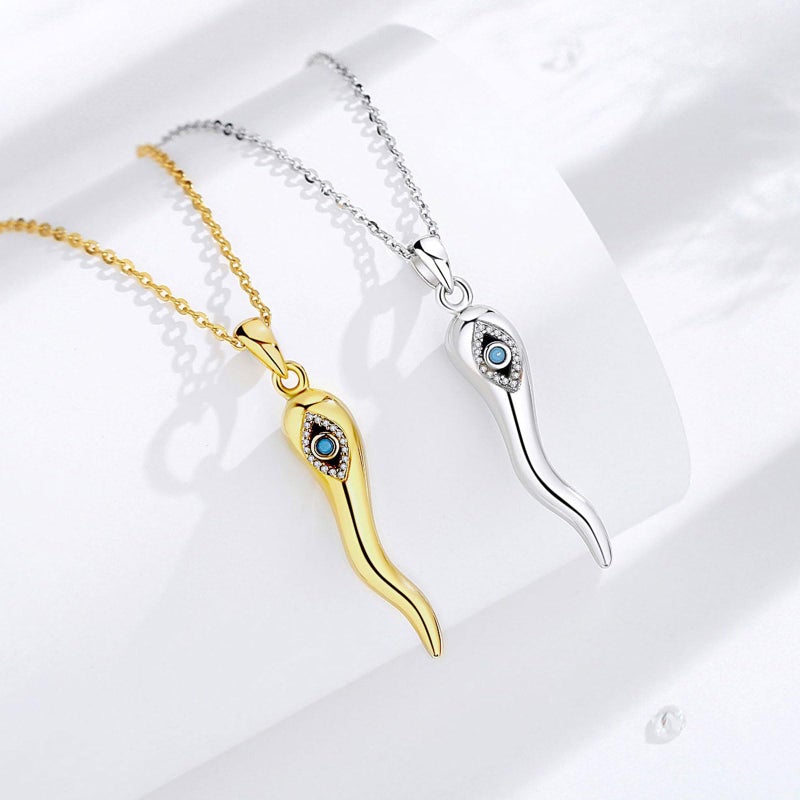 INFUSEU Gold Italian Horn Necklace Evil Eye Protection Jewelry for Women Men Cornicello Pendant Chili Pepper Blue Turquoise Dainty Charm Good Luck Lucky Gifts - Image 3