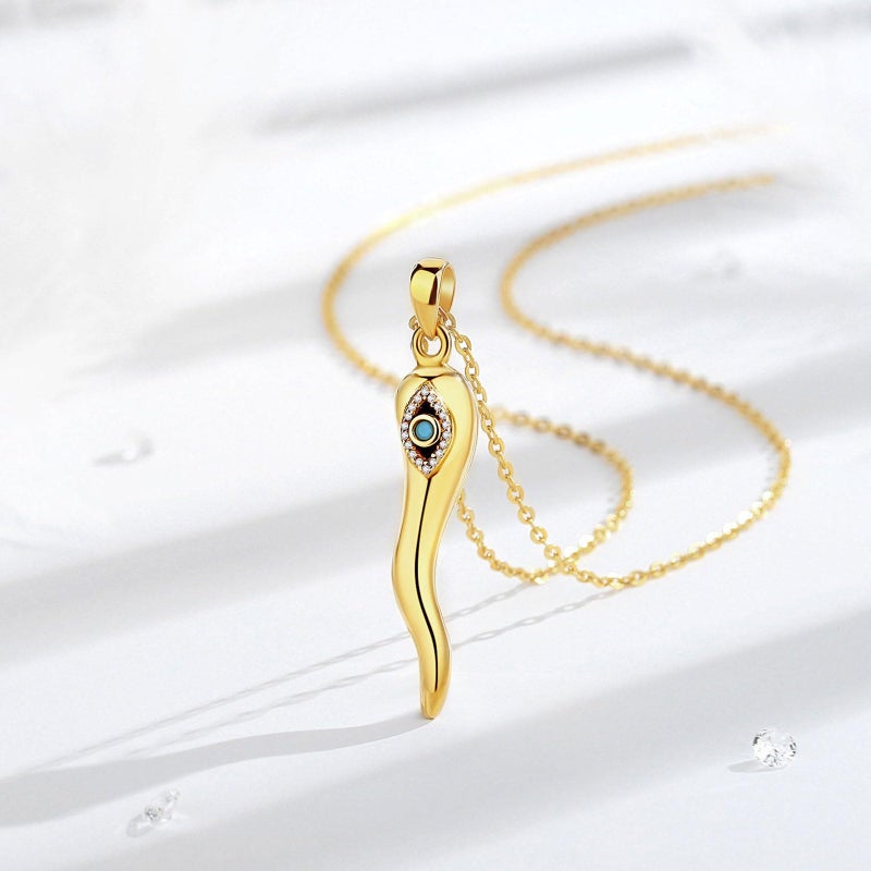 INFUSEU Gold Italian Horn Necklace Evil Eye Protection Jewelry for Women Men Cornicello Pendant Chili Pepper Blue Turquoise Dainty Charm Good Luck Lucky Gifts - Image 2