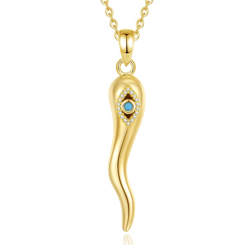 INFUSEU Gold Italian Horn Necklace Evil Eye Protection Jewelry for Women Men Cornicello Pendant Chili Pepper Blue Turquoise Dainty Charm Good Luck Lucky Gifts - Image 1