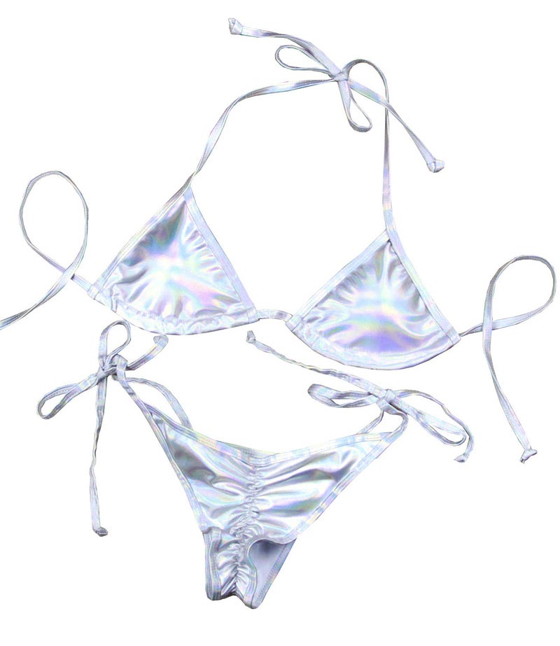 Balasami Women's Liquid Metallic Rainbow Bikini Sets Shiny String Padded Triangle 2 Pieces Swimsuit Set - Image 5