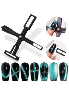 Realfrog 5 in 1 Magnet for Cat Eye Gel Nail Polish, Multifunctional Magnetic Nail Tool, Upgraded Cross Cat Eye Magnet for Nail Designs 3D Cateye Nail Gel Strong Nail Art Magnet Home Salon(Black)  - Image 1