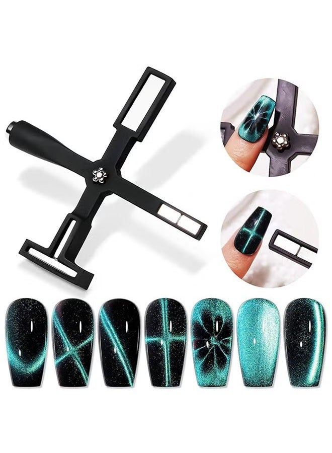 Realfrog 5 in 1 Magnet for Cat Eye Gel Nail Polish, Multifunctional Magnetic Nail Tool, Upgraded Cross Cat Eye Magnet for Nail Designs 3D Cateye Nail Gel Strong Nail Art Magnet Home Salon(Black) - Image 1