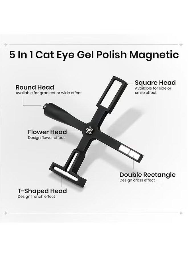 Realfrog 5 in 1 Magnet for Cat Eye Gel Nail Polish, Multifunctional Magnetic Nail Tool, Upgraded Cross Cat Eye Magnet for Nail Designs 3D Cateye Nail Gel Strong Nail Art Magnet Home Salon(Black) - Image 5