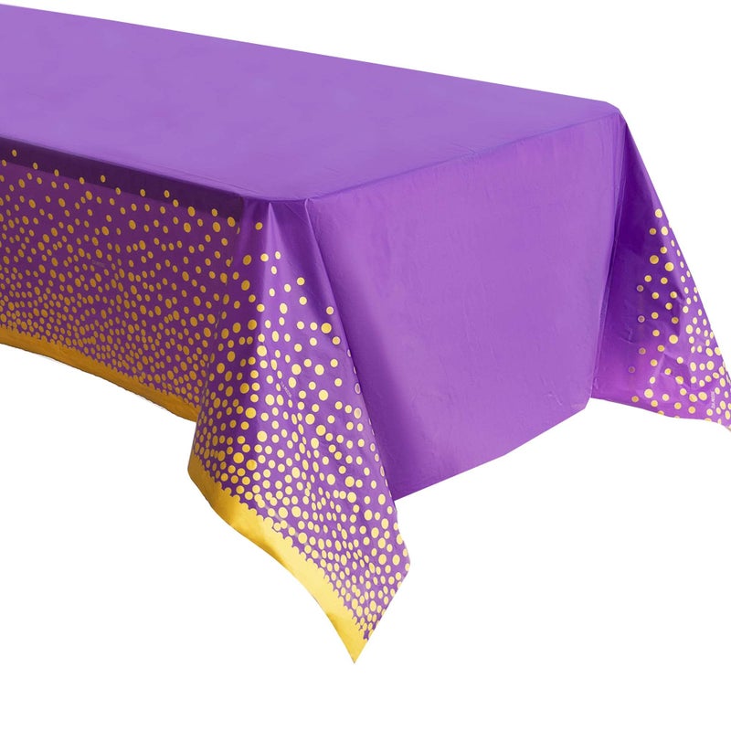 ZULADISE 2 Pack Premium Purple and Gold Plastic Tablecloths â€“ Thick, Durable, Reusable Table Covers (54 x 108 in) â€“ Stylish Party Decor for Birthday, Rapunzel, Tangled, Kpop Demon Hunters Parties - Image 1