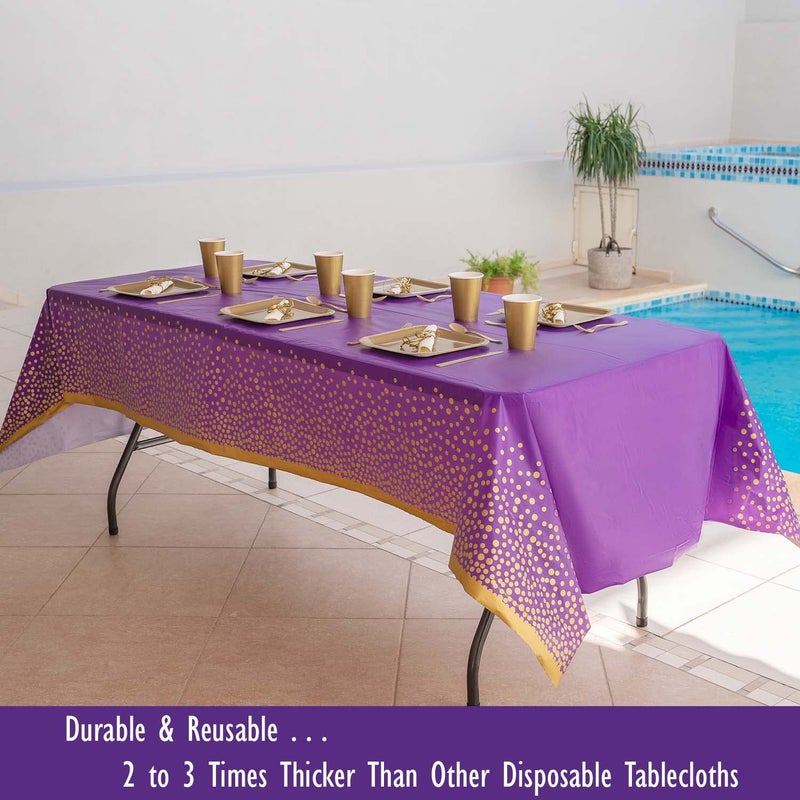ZULADISE 2 Pack Premium Purple and Gold Plastic Tablecloths â€“ Thick, Durable, Reusable Table Covers (54 x 108 in) â€“ Stylish Party Decor for Birthday, Rapunzel, Tangled, Kpop Demon Hunters Parties - Image 3