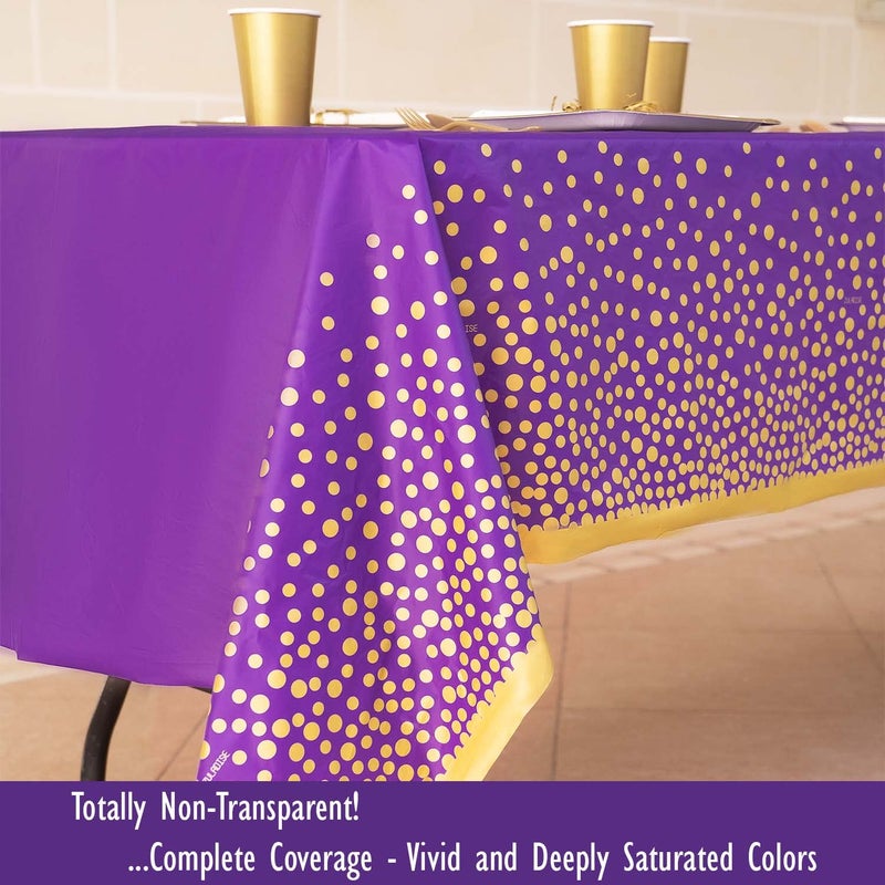 ZULADISE 2 Pack Premium Purple and Gold Plastic Tablecloths â€“ Thick, Durable, Reusable Table Covers (54 x 108 in) â€“ Stylish Party Decor for Birthday, Rapunzel, Tangled, Kpop Demon Hunters Parties - Image 5