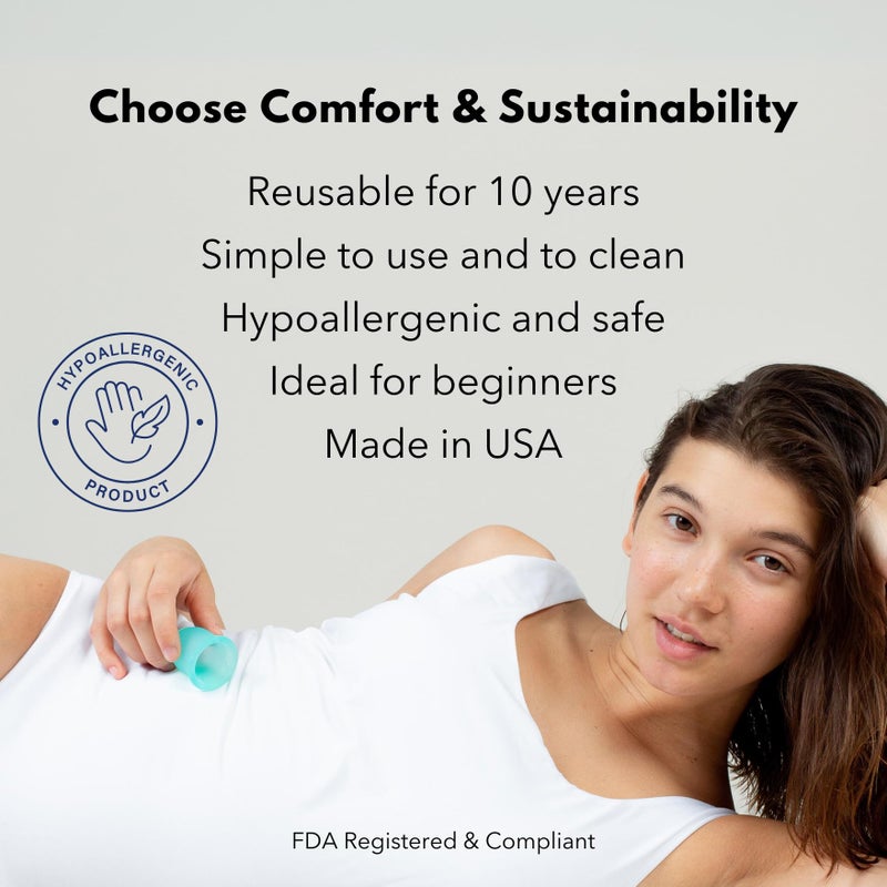 Lena Menstrual Cup Original â€“ Reusable Silicone Period Cup for Heavy Flow, 12-Hour Leak-Free Protection, Soft & Comfortable, Beginner-Friendly Design - 2-Pack - Purple Small & Turquoise Large - Image 3