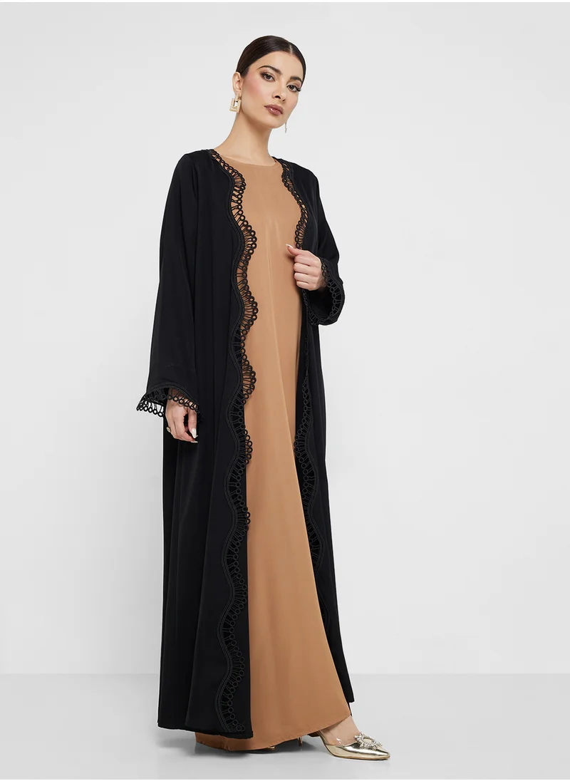 خزانة Scallop Lace Trim Abaya With Inner & Sheila