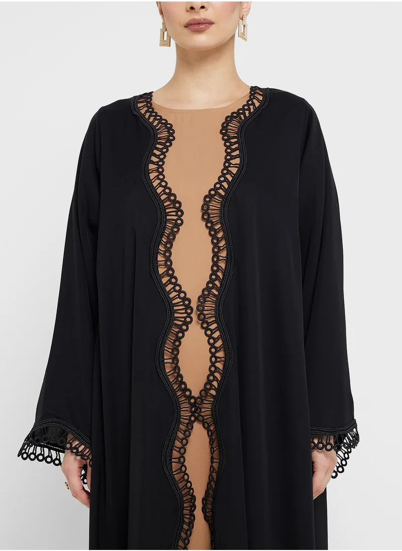 خزانة Scallop Lace Trim Abaya With Inner & Sheila