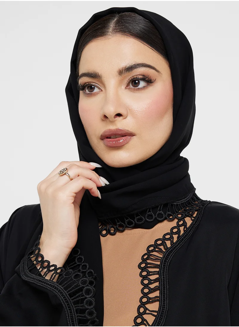 خزانة Scallop Lace Trim Abaya With Inner & Sheila