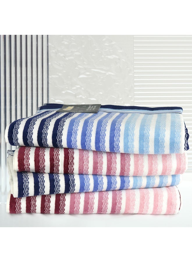 White Rose طقم مناشف حمام مكون من 4 قطع فيستا 420 غم 100% قطن فيلور 4 مناشف استحمام 70x140 سم أزرق ووردي تصميم حديث خطي لمسة فاخرة امتصاص إضافي - Image 3