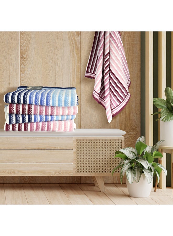 White Rose طقم مناشف حمام مكون من 4 قطع فيستا 420 غم 100% قطن فيلور 4 مناشف استحمام 70x140 سم أزرق ووردي تصميم حديث خطي لمسة فاخرة امتصاص إضافي - Image 1