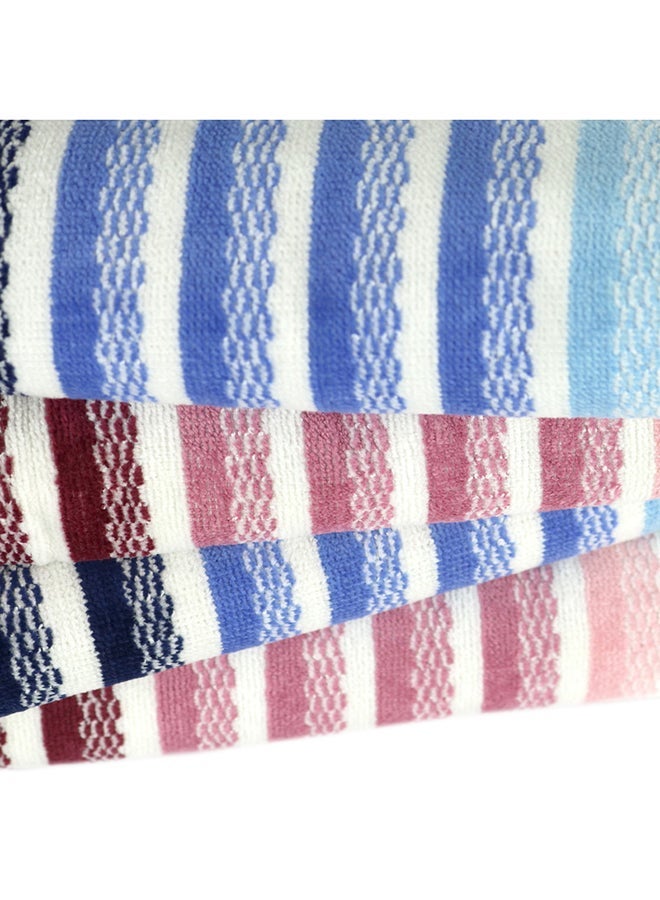 White Rose طقم مناشف حمام مكون من 4 قطع فيستا 420 غم 100% قطن فيلور 4 مناشف استحمام 70x140 سم أزرق ووردي تصميم حديث خطي لمسة فاخرة امتصاص إضافي - Image 4