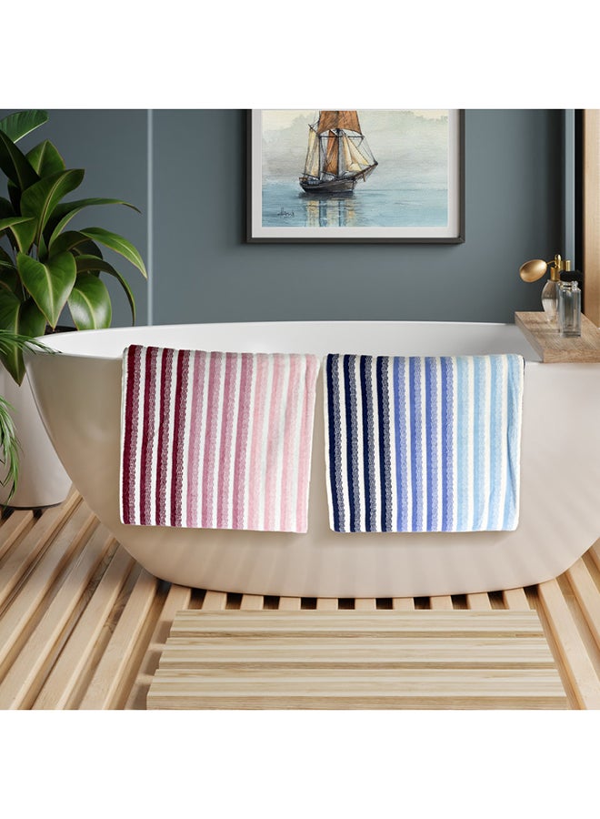 White Rose طقم مناشف حمام مكون من 4 قطع فيستا 420 غم 100% قطن فيلور 4 مناشف استحمام 70x140 سم أزرق ووردي تصميم حديث خطي لمسة فاخرة امتصاص إضافي - Image 5