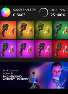 DIGI CORE D12S 108 LED RGB Video Light LED Camera Light 360° Full Color Portable Photography Lighting Type-C 2000mAh Rechargeable Battery CRI 95+ 2500-9000K With 8 Lighting Effects 3 Modes On Camera Light  - Image 2