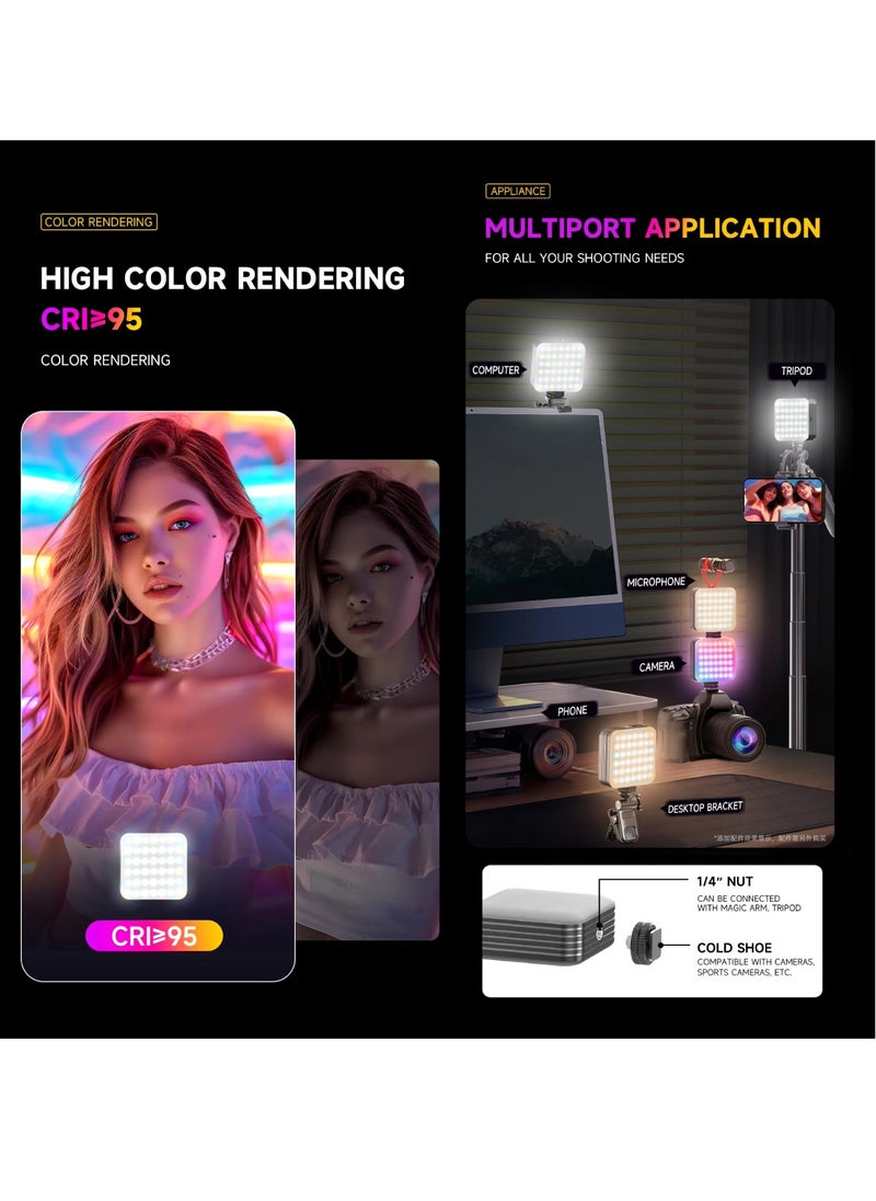 DIGI CORE - D12S 108 LED RGB Video Light LED Camera Light 360° Full Color Portable Photography Lighting Type-C 2000mAh Rechargeable Battery CRI 95+ 2500-9000K With 8 Lighting Effects 3 Modes On Camera Light - Image 1