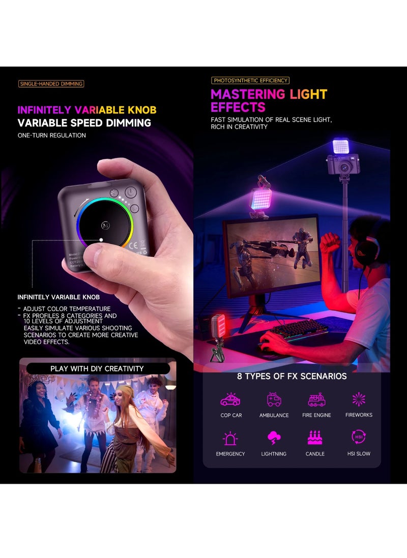DIGI CORE - D12S 108 LED RGB Video Light LED Camera Light 360° Full Color Portable Photography Lighting Type-C 2000mAh Rechargeable Battery CRI 95+ 2500-9000K With 8 Lighting Effects 3 Modes On Camera Light - Image 1