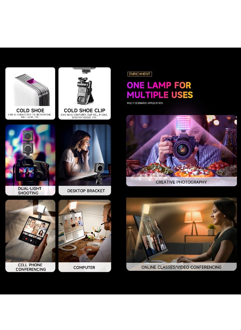 DIGI CORE - D12S 108 LED RGB Video Light LED Camera Light 360° Full Color Portable Photography Lighting Type-C 2000mAh Rechargeable Battery CRI 95+ 2500-9000K With 8 Lighting Effects 3 Modes On Camera Light - Image 1