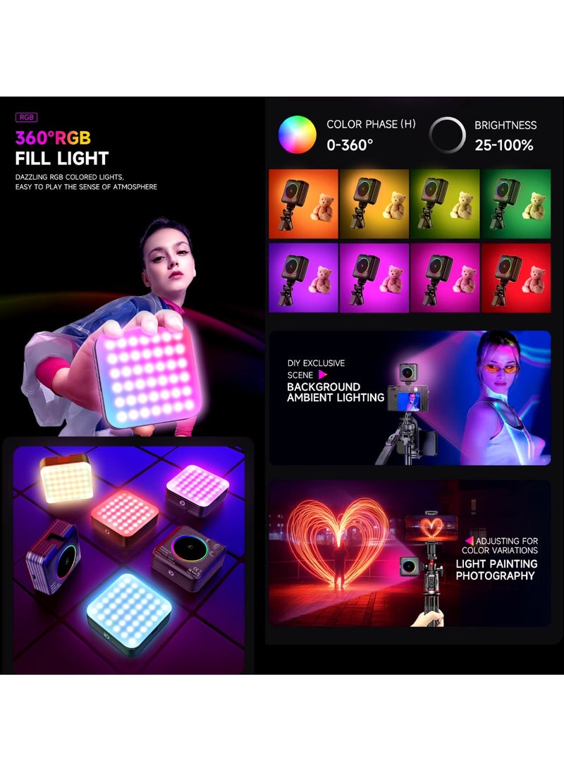 DIGI CORE - D12S 108 LED RGB Video Light LED Camera Light 360° Full Color Portable Photography Lighting Type-C 2000mAh Rechargeable Battery CRI 95+ 2500-9000K With 8 Lighting Effects 3 Modes On Camera Light - Image 1