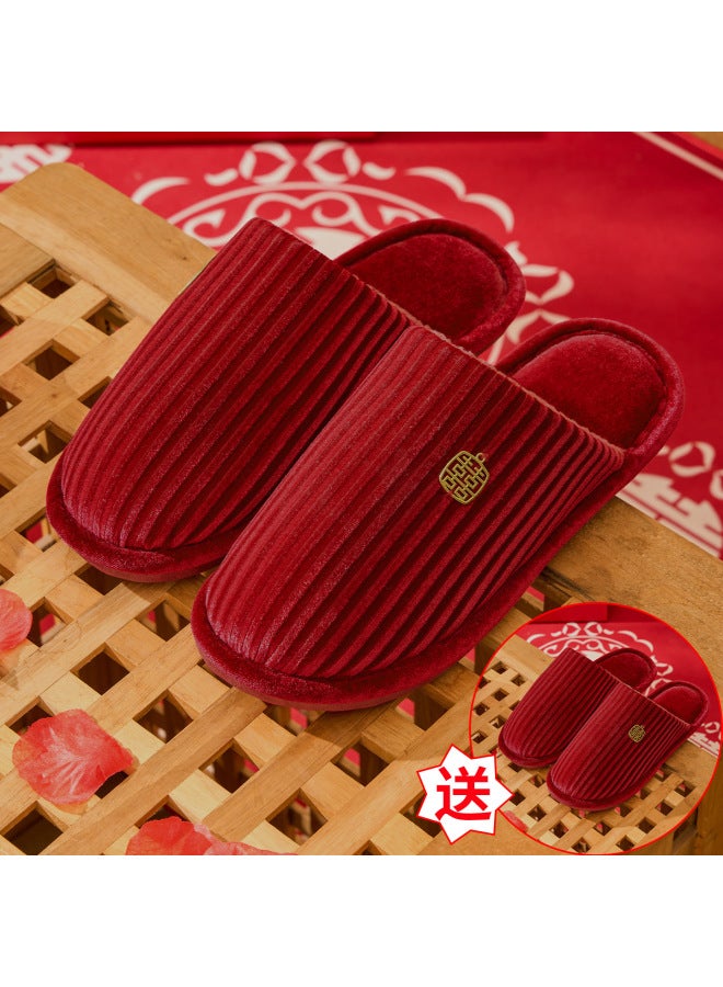 Lidani Wedding Slippers For Newlyweds, Bride And Groom, Festive Red Pair Of Winter Accessible Luxury Wedding Shoes