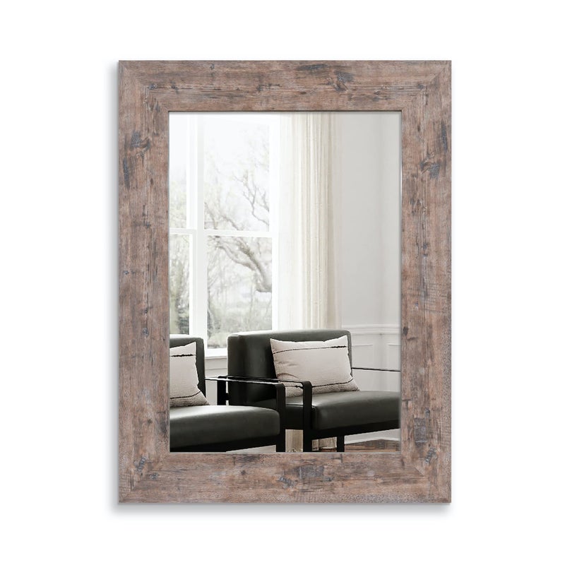 Wood Mirror with Frame Rustic 24X32 Inch Wall Mounted Rustic Vanity Mirror with Large Wood Frame Decorative Farmhouse Bathroom Mirror for BedroomLiving RoomEntryway Wall DecorHorizontalVertical