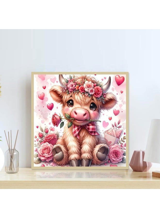 Fotasmua Valentine's Day Diamond Painting Kits for Adults, Highland Cow Diamond Art Kits for Adults Beginners, DIY 5D Cow Full Round Drill Diamond Dots Gem Arts Kits for Home Wall Decor 14 x 14 Inch - Image 3