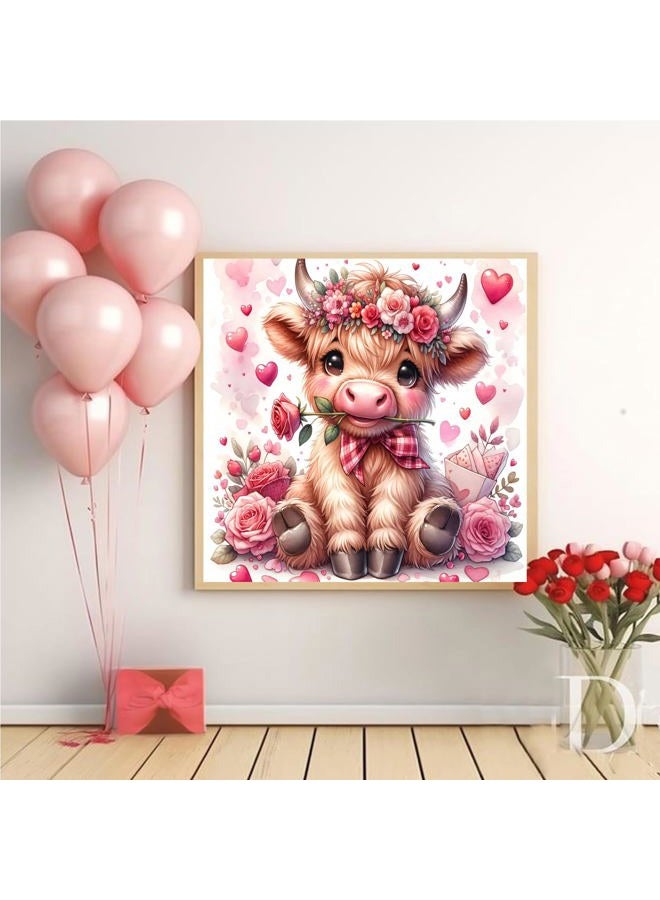 Fotasmua Valentine's Day Diamond Painting Kits for Adults, Highland Cow Diamond Art Kits for Adults Beginners, DIY 5D Cow Full Round Drill Diamond Dots Gem Arts Kits for Home Wall Decor 14 x 14 Inch - Image 2