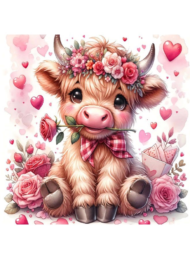 Fotasmua Valentine's Day Diamond Painting Kits for Adults, Highland Cow Diamond Art Kits for Adults Beginners, DIY 5D Cow Full Round Drill Diamond Dots Gem Arts Kits for Home Wall Decor 14 x 14 Inch - Image 1