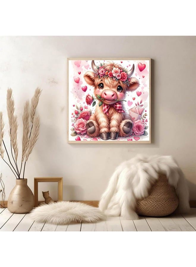 Fotasmua Valentine's Day Diamond Painting Kits for Adults, Highland Cow Diamond Art Kits for Adults Beginners, DIY 5D Cow Full Round Drill Diamond Dots Gem Arts Kits for Home Wall Decor 14 x 14 Inch - Image 5