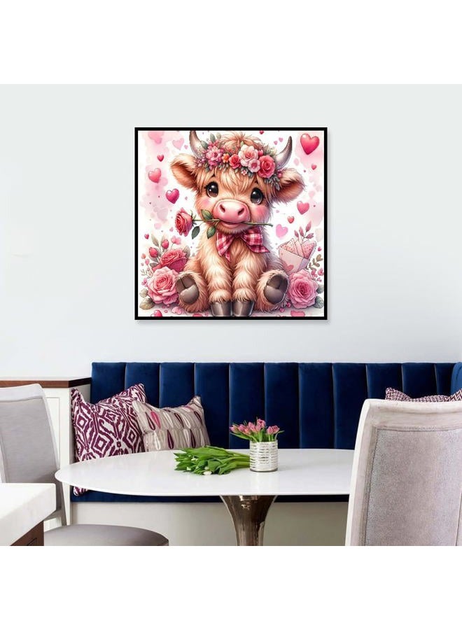 Fotasmua Valentine's Day Diamond Painting Kits for Adults, Highland Cow Diamond Art Kits for Adults Beginners, DIY 5D Cow Full Round Drill Diamond Dots Gem Arts Kits for Home Wall Decor 14 x 14 Inch - Image 4