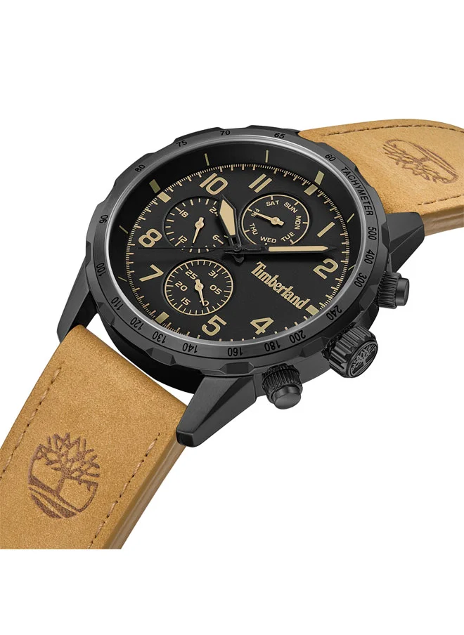 Timberland Campton 44 mm Men's Multifunction Watch Black Dial  & Brown Leather Strap