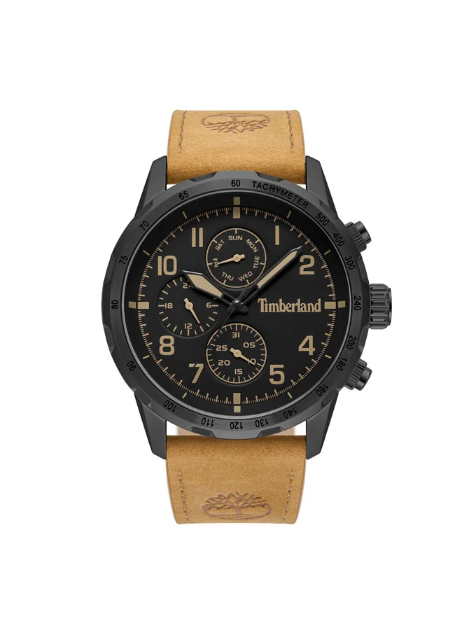 Timberland Campton 44 mm Men's Multifunction Watch Black Dial  & Brown Leather Strap