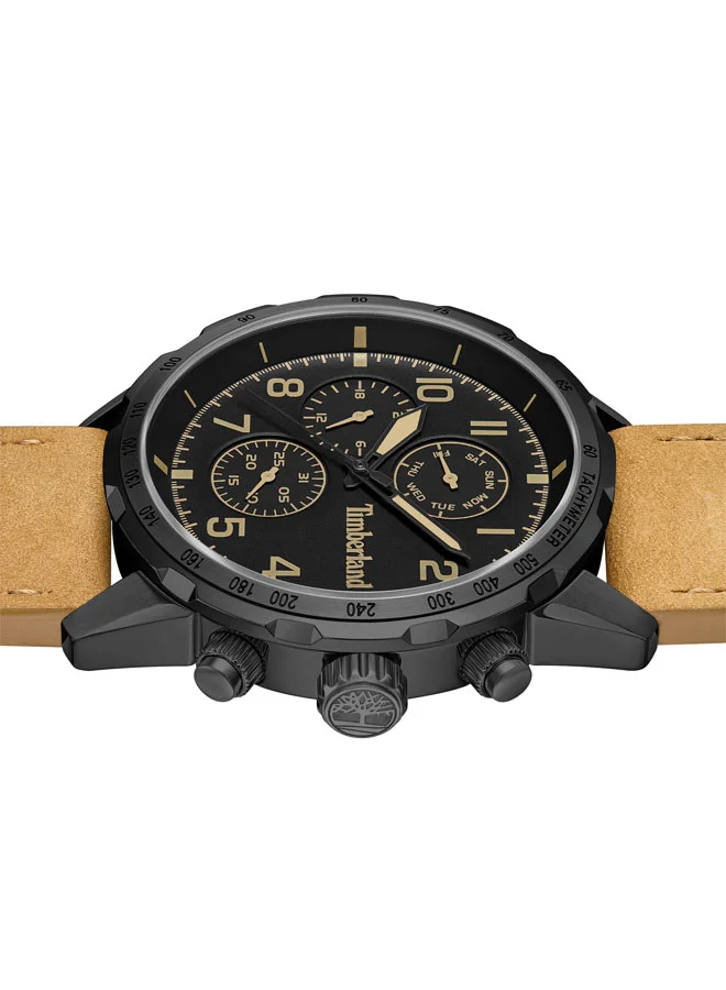 Timberland Boys' Campton 44 mm Men's Multifunction Watch Black Dial  & Brown Leather Strap