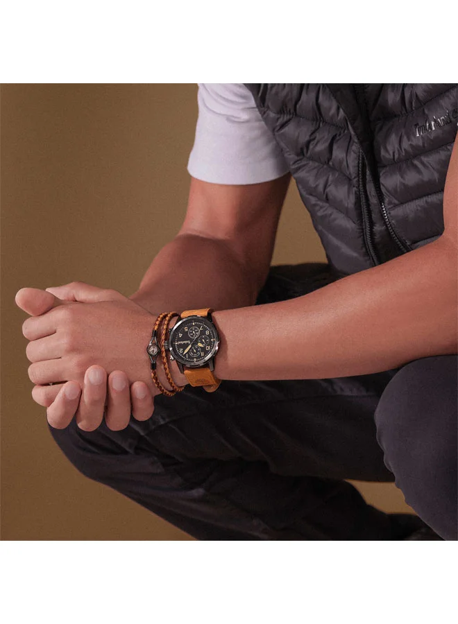 Timberland Boys' Campton 44 mm Men's Multifunction Watch Black Dial  & Brown Leather Strap