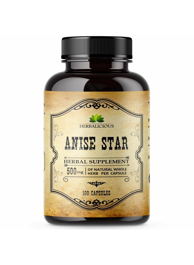 HERBALICIOUS Anise Star 100 Capsules, Natural Star Anise (Illicium verum) - Image 1