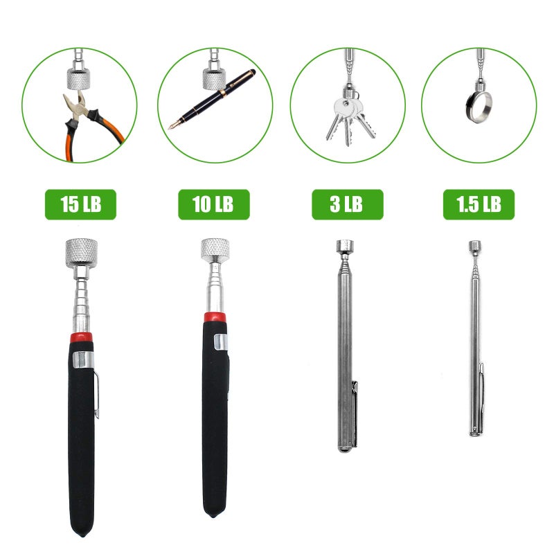 QPEY Telescopic Magnet, Magnetic Pick Up Tool 4 Pack, Magnetic Retrieval Tool, Magnet Stick (1.5LB 3LB 10LB 15LB) by QPEY - Image 3