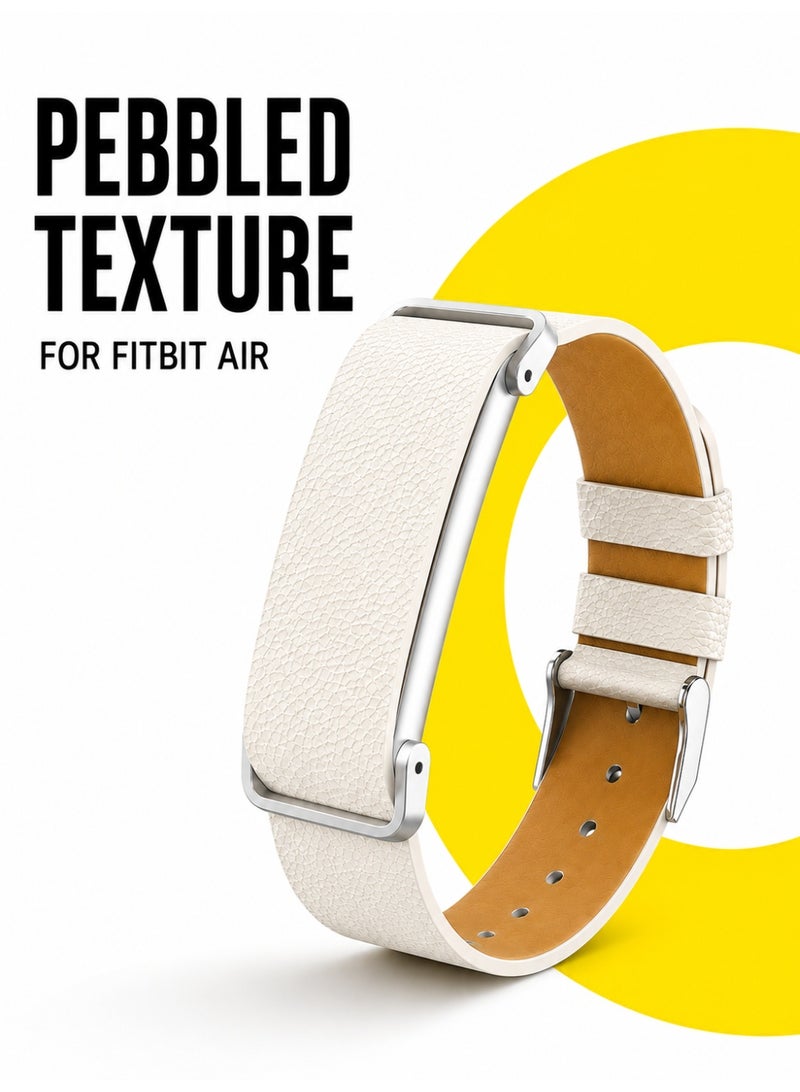 BASEMENT-1 Leather Band Compatible With Google Fitbit Air, Replacement Strap with Adjustable Metal Protective Case, Textured Leather Wristband, 130-210mm, White - Image 1