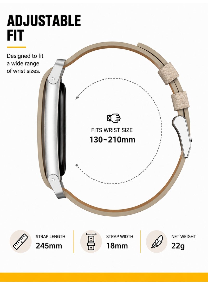 BASEMENT-1 Leather Band Compatible With Google Fitbit Air, Replacement Strap with Adjustable Metal Protective Case, Textured Leather Wristband, 130-210mm, White - Image 4