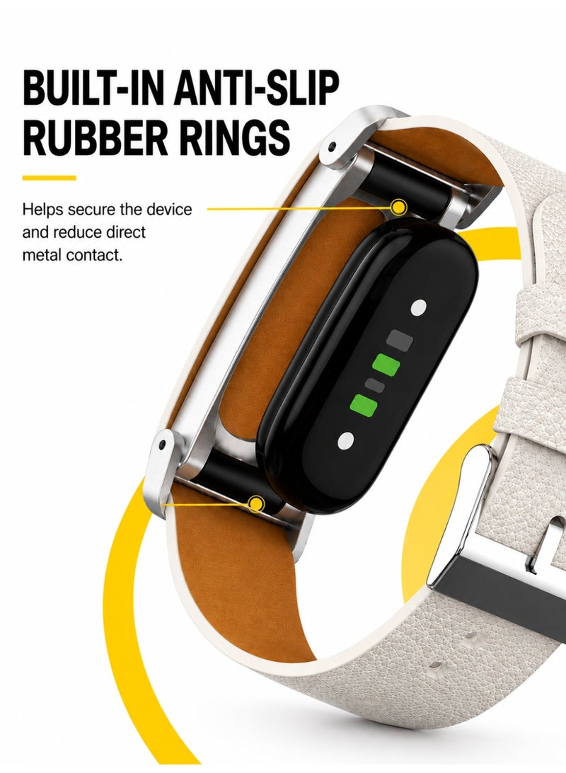 BASEMENT-1 Leather Band Compatible With Google Fitbit Air, Replacement Strap with Adjustable Metal Protective Case, Textured Leather Wristband, 130-210mm, White - Image 3