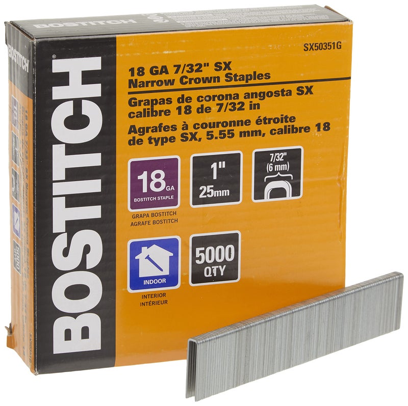 BOSTITCH Crown Staples Narrow 1 x 732Inch 18GA 5000Pack SX50351G