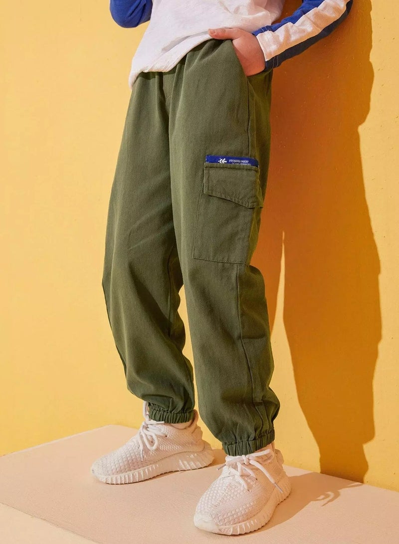 Boys Letter Tape Flap Pockets Cargo Pants - Image 1