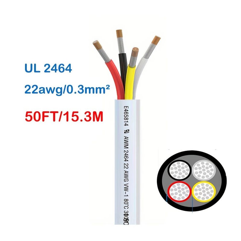 كابل تمديد من النحاس المصقول الخالي من الأكسجين 4 نوى بقطر 20AWG أسود طوله 50 قدمًا، مناسب لـ DC 5V و12V و24V و300V - Image 5