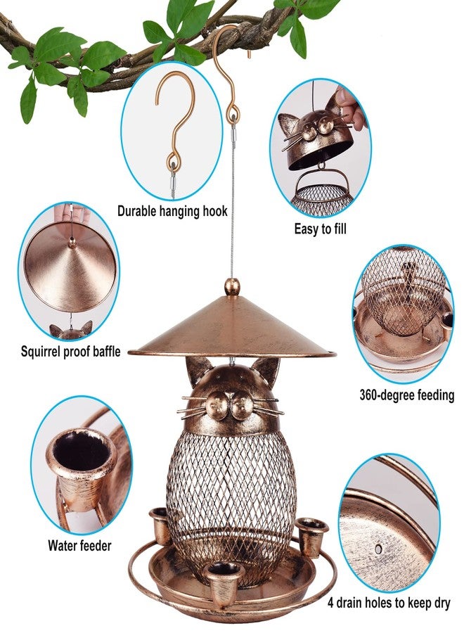 LBTING Bird Feeder for Outside, Squirrel Proof Metal Wild Bird Feeder Decoration for Hanging Outside Garden Yard, Cute Bronze Cat-Shaped - Image 3