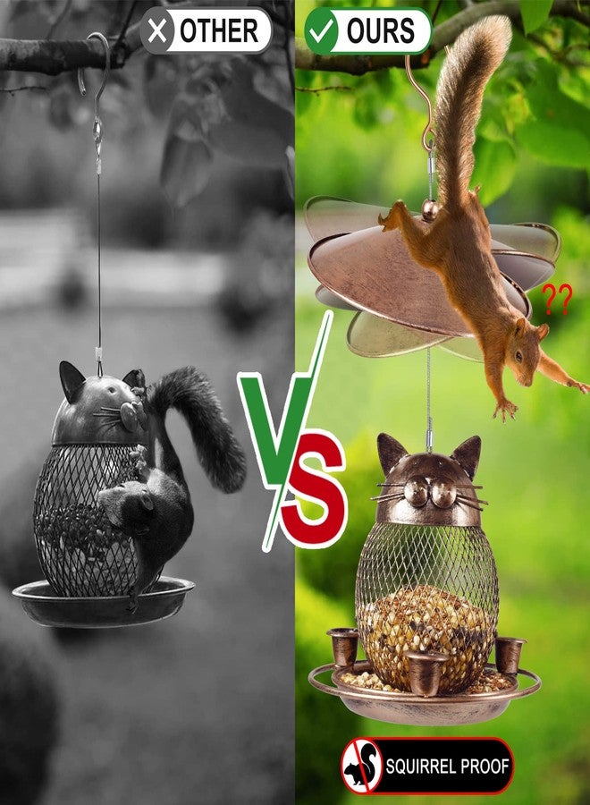 LBTING Bird Feeder for Outside, Squirrel Proof Metal Wild Bird Feeder Decoration for Hanging Outside Garden Yard, Cute Bronze Cat-Shaped - Image 4