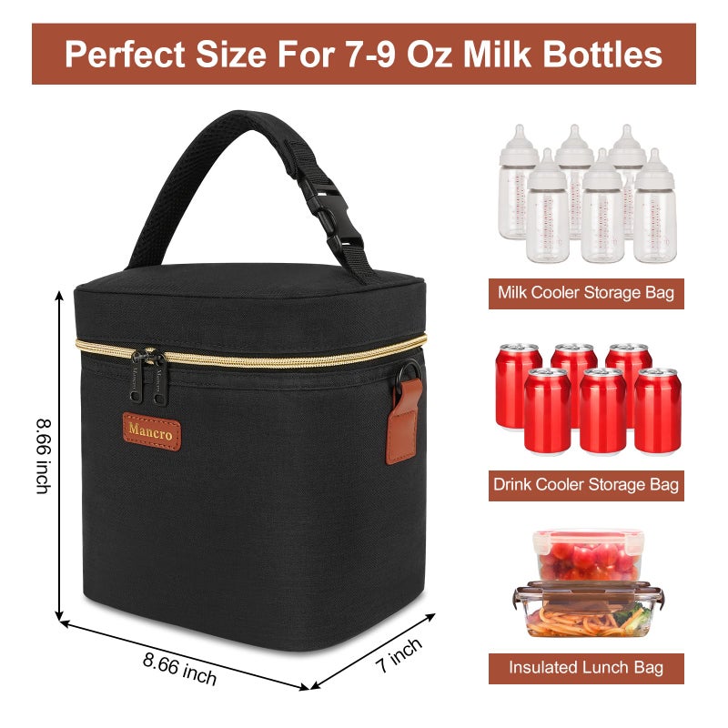 Mancro Breastmilk Cooler Bag with Ice Pack, Fits 6 Baby Bottles Up to 9 Ounce Insulated Baby Bottle Bag, Breast Milk Cooler on The go with Strap, Bottle Storage Bag for Nursing Mom Daycare, Black - Image 2