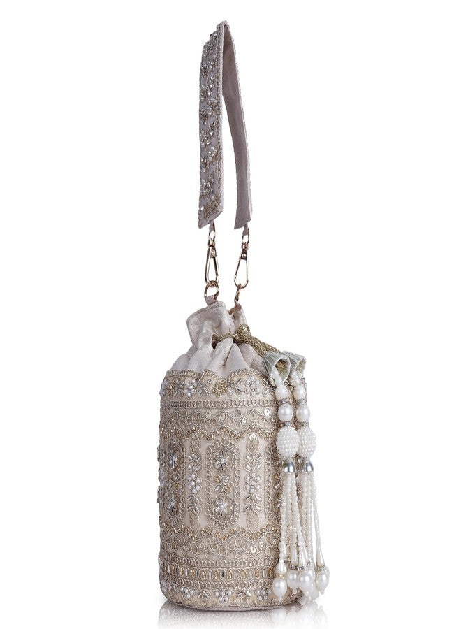PLANX SilK Fabric Stylish Embroidery Unique Design Traditional Ethnic Wedding Party Potli Bag For Women