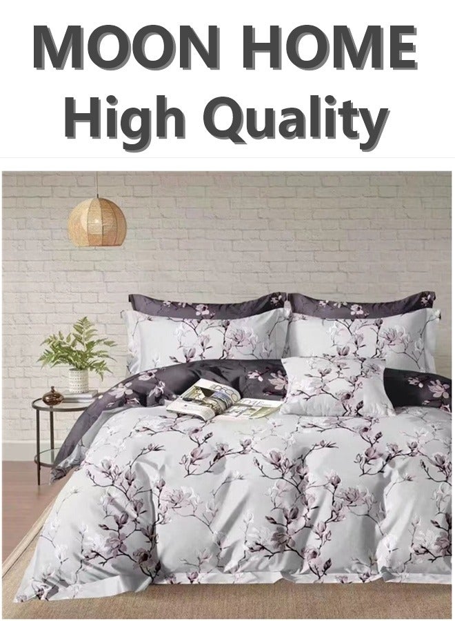 طقم أغطية لحاف فاخر مكون من 6 قطع - مقاسات كينغ / كوين / مفرد - يشمل غطاء لحاف، شريحة ملائمة و 4 أغطية وسائد - بياضات أنيقة ومريحة