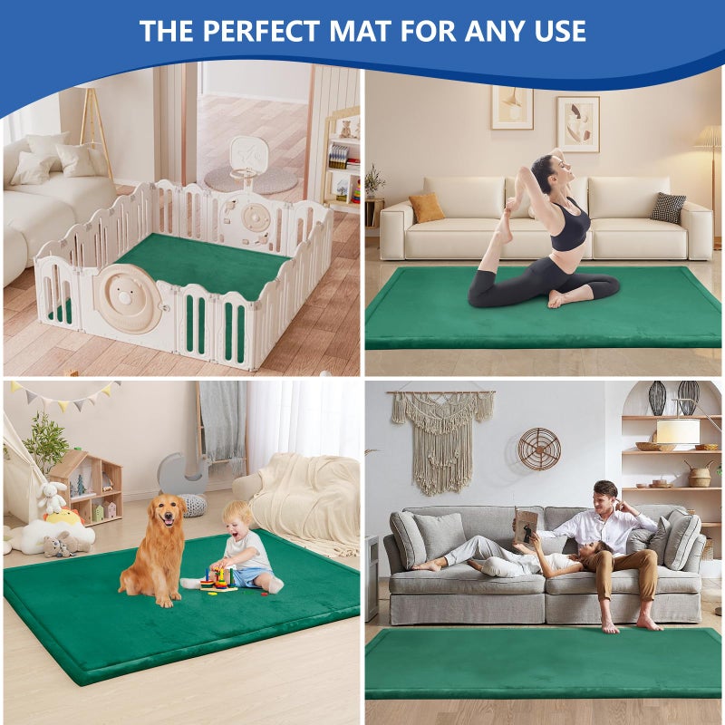 Huloo Sleep Baby Play Mat for Floor,1.3" Thick Memory foam Tummy Time Mat,Soft Coral Velvet Nursery Rug,Extra Large Non Slip Crawling Mat for Toddlers,Infants,kids,Yoga,Tatami Style for Living Room(Dark Green) - Image 5