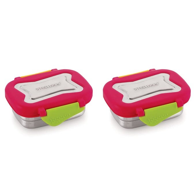 SMART STAINLESS STEEL TIFFIN LUNCH BOX FOR KIDS AND ADULTS AIRTIGHT LEAKPROOF RECTANGLE TIFFIN BOX FOR SCHOOL OFFICE WITH STEEL LID JULIET 170ML 2PC