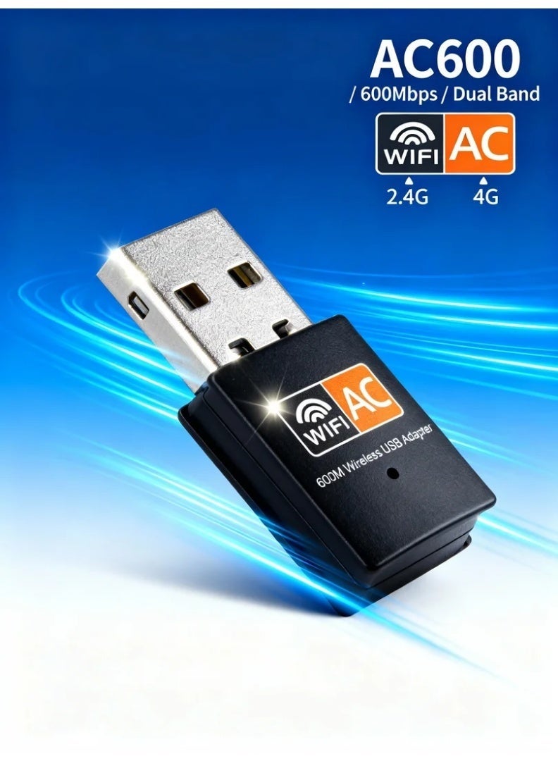 الجبال الغربية مهايئ واي فاي USB ثنائي النطاق بسرعة عالية 600 ميجابت | مستقبل شبكة لاسلكية 2.4G/5G لأجهزة المكتب واللابتوب | بث سلس، ألعاب منخفضة الكمون، فيديو عالي الدقة، اجتماعات عبر الإنترنت واتصال AC600 موثوق - Image 2